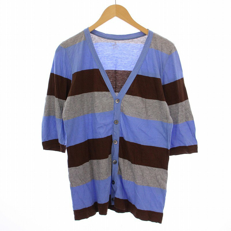 【中古】フォーティーファイブアールピーエム 45R 45rpm カーディガン 五分袖 Vネック ボーダー柄 3 青 茶 グレー /BM メンズ 【ベクトル 古着】 250621