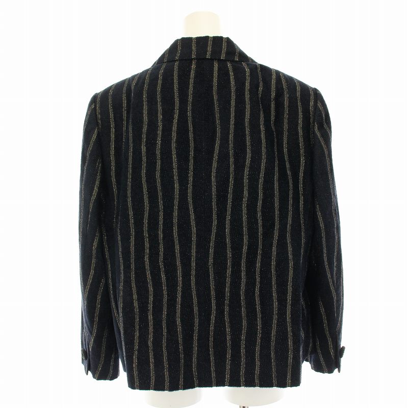 【中古】レマロン remalon スーツ セットアップ 上下 テーラードジャケット シングル タイトスカート ひざ丈 ストライプ 大きいサイズ 15 黒 ブラック ゴールド色 2411672Y 2411872X /HN レディース 【ベクトル 古着】 250602