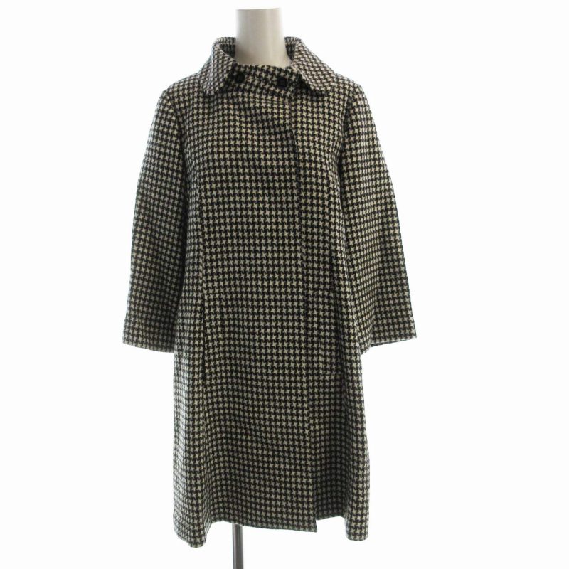 【中古】未使用品 トゥービーバイアニエスベー To b. by agnes b. タグ付き チェスターコート ミドル 千鳥格子 アームウォーマー付き 38 黒 ブラック 白 ホワイト 1581-W858 /RO レディース 【ベクトル 古着】 250612