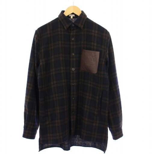 【中古】ロエベ LOEWE チェックシャツ 長袖 アナグラム ウール S ネイビー ブラウン H2289140CG /KH メンズ 【ベクトル 古着】 250604 【中古】ロエベ LOEWE チェックシャツ 長袖 アナグラム ウール S ネイビー ブラウン H2289140CG /KH メンズ 【ベクトル 古着】 250604