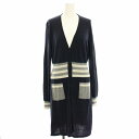 【中古】マックスマーラステュディオ Max Mara Studio ニットカーディガン ロング アルパカ混 ウール混 薄手 M 紺 ネイビー グレー 63460...