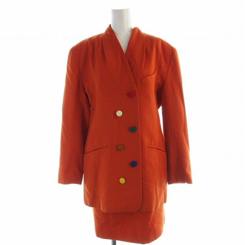 【中古】カステルバジャック CASTELBAJAC セットアップ 上下 2点セット ノーカラージャケット タイトスカート M オレンジ 2120560 /EE ...