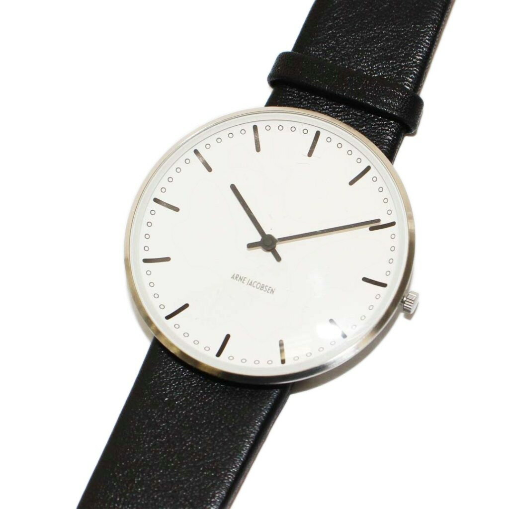 【中古】アルネヤコブセン ウォッチ Arne Jacobsen Watches 腕時計 クオーツ ホワイト文字盤 シルバーカラー ブラック 53202-0416 /KH メンズ 【ベクトル 古着】 250822