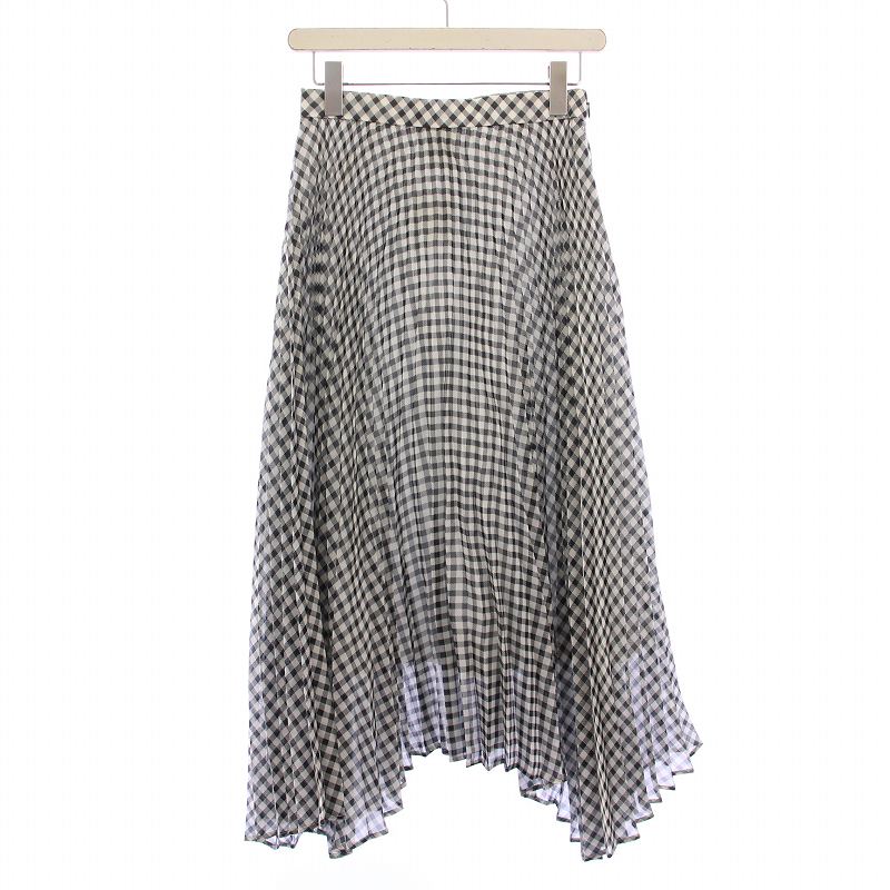 šۥ륷֥롼 LE CIEL BLEU Sheer Gingaham Pleated Skirt 󥬥ץ꡼ĥ ե쥢 ޥ  å 36  ֥å  ۥ磻 21A67102 /BB ǥ ڥ٥ȥ  250630
