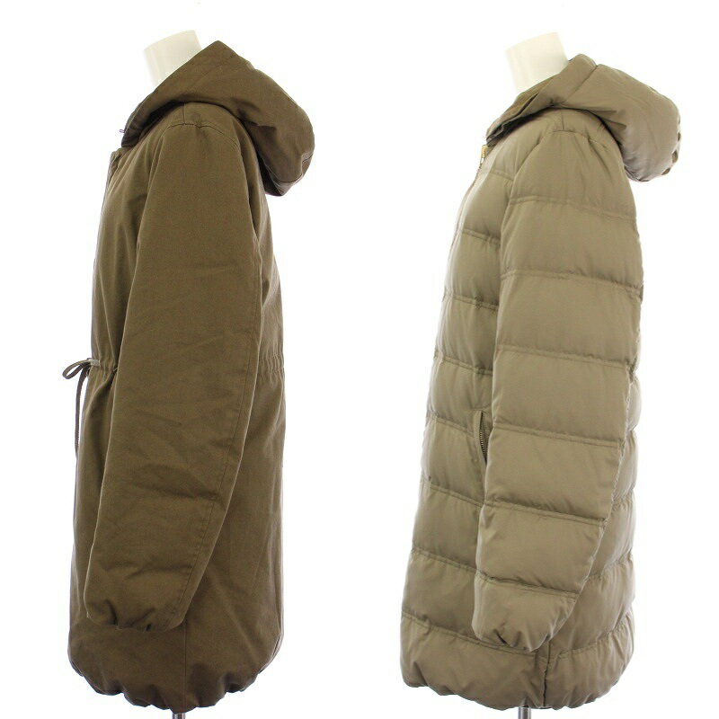 【中古】ドゥーズィエムクラス DEUXIEME CLASSE ダウンコート アウター ロング丈 リバーシブル フード ジップアップ 38 カーキ /BB レディース 【ベクトル 古着】 250627