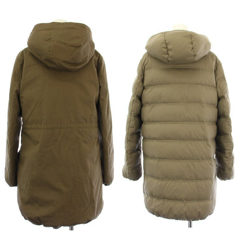 【中古】ドゥーズィエムクラス DEUXIEME CLASSE ダウンコート アウター ロング丈 リバーシブル フード ジップアップ 38 カーキ /BB レディース 【ベクトル 古着】 250627