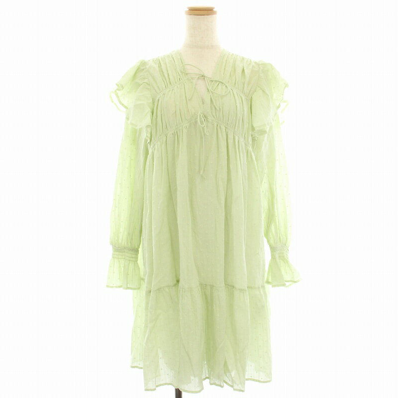 【中古】ファーファー furfur 25SS ティアードギャザーミニワンピース フリル カットドット ギャザー ひざ丈 長袖 F 薄緑 ライトグリーン RWFO251130 /HN レディース 【ベクトル 古着】 250628