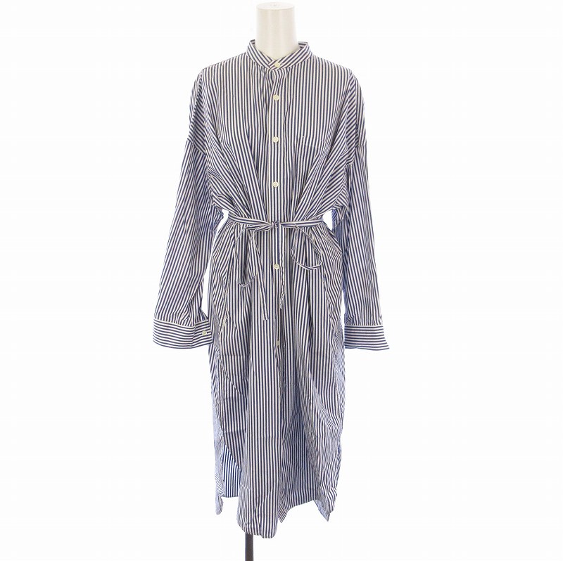 【中古】トラディショナルウェザーウェア Traditional Weatherwear シャツワンピース ロング ストライプ 長袖 S 青 ブルー L211OSFOP0095TO /EE レディース 【ベクトル 古着】 250629
