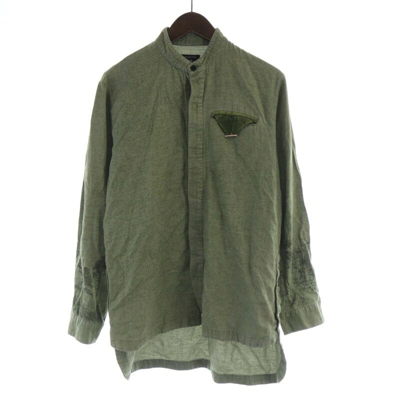 【中古】グラム glamb バンドカラーシャツ カジュアル ベロア 花モチーフ 長袖 1 緑 グリーン GB0120 /RO メンズ 【ベクトル 古着】 250711