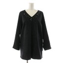【中古】レリアン Leilian ERIKO NAKAMURA チュニック カットソー Vネック 七分袖 ビジュー プルオーバー 7 ブラック IV-0805851 /NQ レディース 【ベクトル 古着】 250628