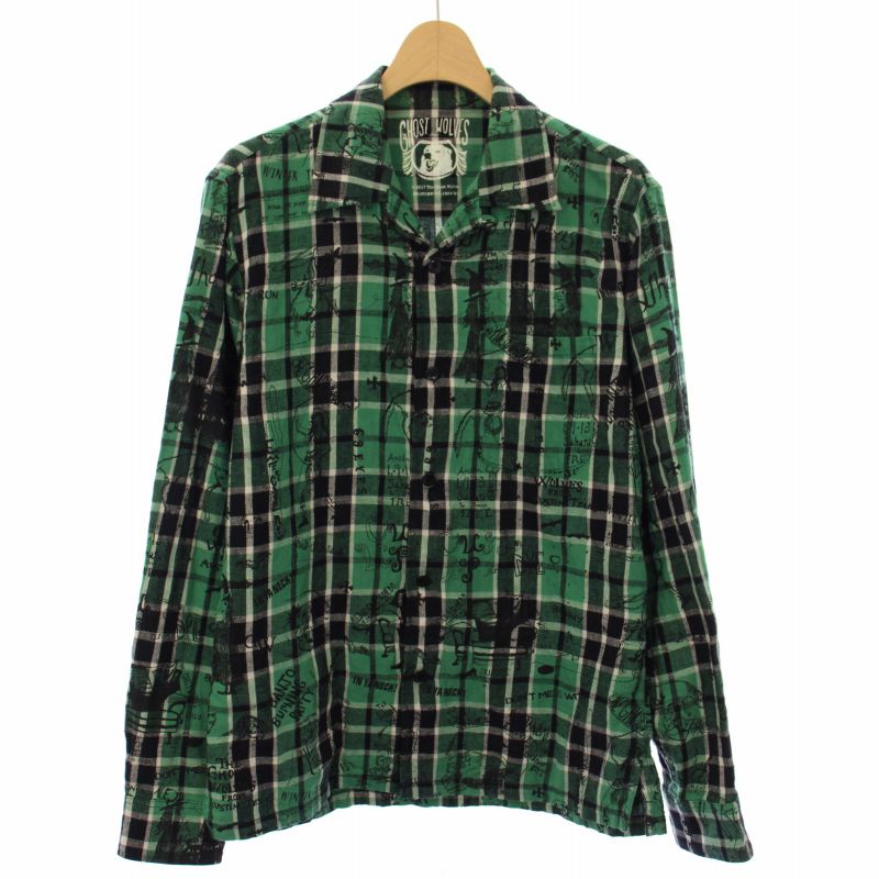 【中古】ヒステリックグラマー HYSTERIC GLAMOUR 17AW シャツ チェック プリント 総柄 長袖 S 緑 02173AH01 /TK メンズ 【ベクトル 古着】 250627