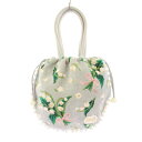 【中古】フェイラー FEILER PUR MUGUET ピュールミュゲ 手付き巾着 ハンドバッグ すずらん柄 花柄 ポンポン 装飾 F 水色 ライトブルー 白 ホワイト PMG-241132 /BB レディース 【ベクトル 古着】 250629