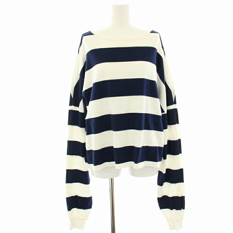 【中古】ザ ニューハウス THE NEWHOUSE ボーダー柄クルーネックカットソー Tシャツ 長袖 ロングスリーブ F 白 ホワイト 紺 ネイビー TNH19100-31 /HN レディース 【ベクトル 古着】 250704