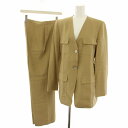 【中古】マックスマーラ MAX MARA スーツ セットアップ 上下 ノーカラージャケット パンツ スラックス 絹 シルク 42 ベージュ /YT レディース 【ベクトル 古着】 250707