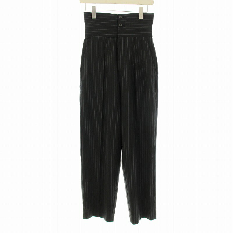 【中古】ミースロエ MIESROHE 23SS ウエストデザインマニッシュパンツ テーパード タック ジップフライ ストライプ柄 ウール 0 紺 ネイビー MWFP231038 /KU レディース 【ベクトル 古着】 250710