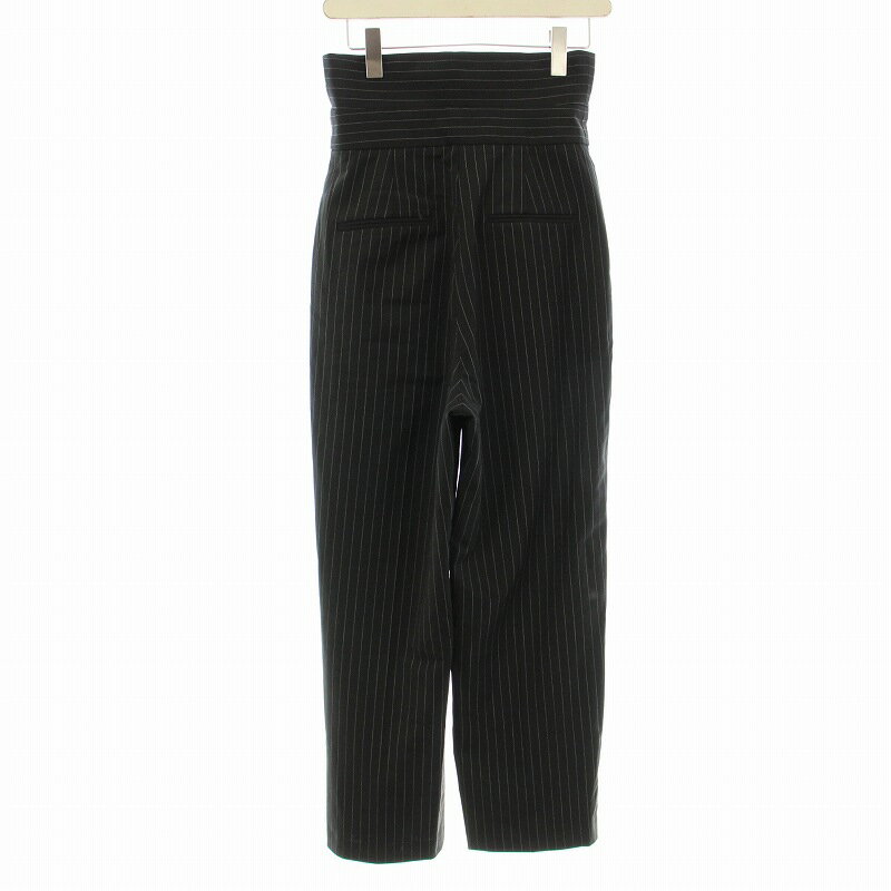 【中古】ミースロエ MIESROHE 23SS ウエストデザインマニッシュパンツ テーパード タック ジップフライ ストライプ柄 ウール 0 紺 ネイビー MWFP231038 /KU レディース 【ベクトル 古着】 250710