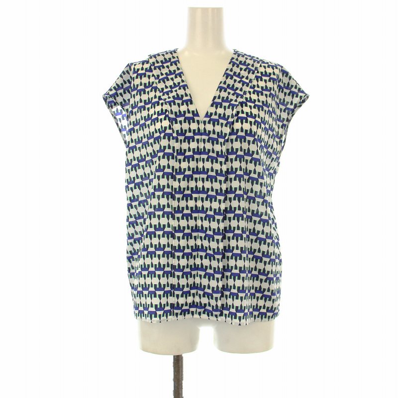 【中古】ユナイテッドアローズ UNITED ARROWS フレンチスリーブブラウス シャツ プルオーバー Vネック 総柄 F マルチカラー 1516-215-4342 /OR レディース 【ベクトル 古着】 250715