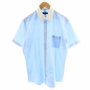 【中古】ブラックレーベルクレストブリッジ BLACK LABEL CRESTBRIDGE シャツ ストライプ柄 半袖 ロゴ LL 水色 ライトブルー 51L13-712-22 /AN23 メンズ 【ベクトル 古着】 250711