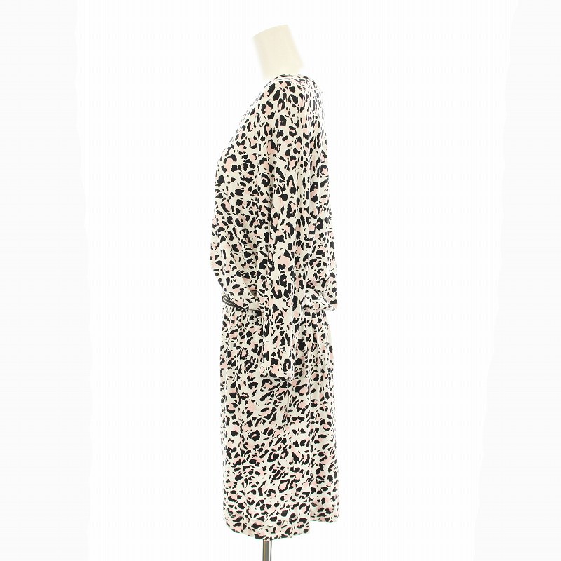 【中古】未使用品 シネカノン Sinequanone ワンピース ひざ丈 七分袖 Vネック アニマル柄 スタッズ T1 白 ホワイト 黒 ブラック ピンク E14R2297 /KU レディース 【ベクトル 古着】 250724