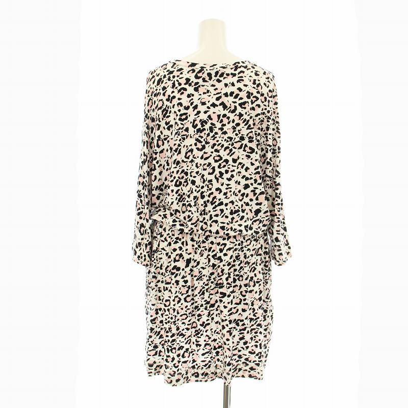 【中古】未使用品 シネカノン Sinequanone ワンピース ひざ丈 七分袖 Vネック アニマル柄 スタッズ T1 白 ホワイト 黒 ブラック ピンク E14R2297 /KU レディース 【ベクトル 古着】 250724
