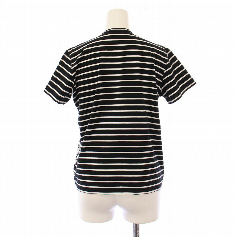 【中古】トリココムデギャルソン tricot COMME des GARCONS Tシャツ カットソー 半袖 クルーネック 刺繍 切替 花柄 ボーダー柄 黒 ブラック 白 ホワイト /BB レディース 【ベクトル 古着】 250721
