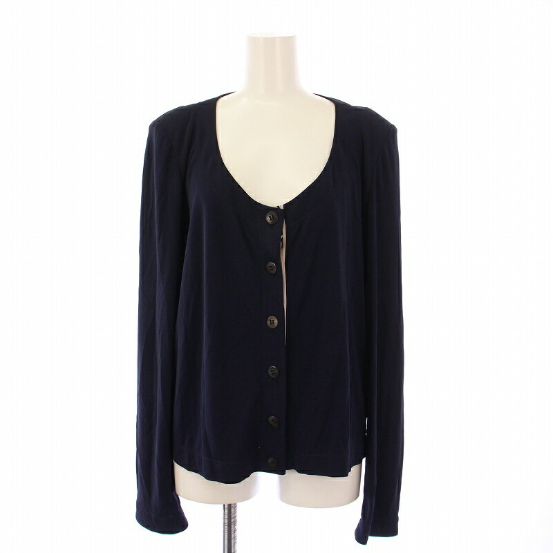 【中古】レオナール LEONARD カーディガン 長袖 Uネック 薄手 ストレッチ シルク 44 紺 ネイビー /BB レディース 【ベクトル 古着】 250720