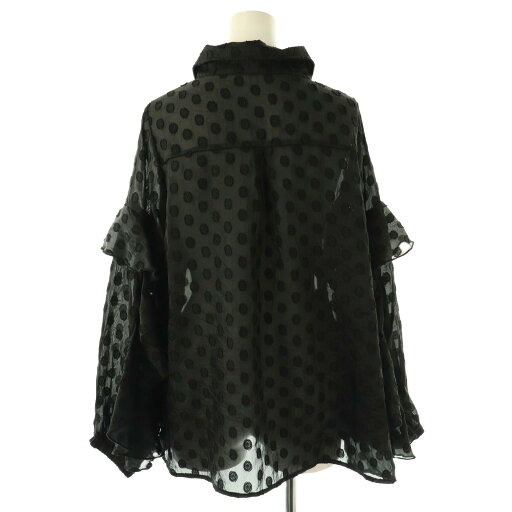 【中古】フラーネ Frene シャツ ステンカラー ドット フリル M 黒 ブラック /AT レディース 【ベクトル 古着】 250808