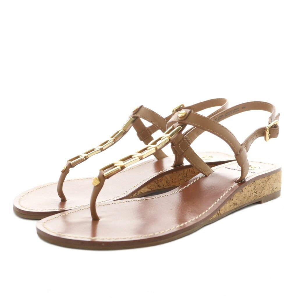 【中古】トリーバーチ TORY BURCH トングサンダル ストラップ ロゴ ゴールド金具 レザー 8M 茶 ブラウン /AN18 レディース 【ベクトル 古着】 250805