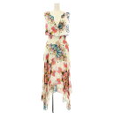 【中古】デシグアル Desigual 19SS 花柄アシンメトリーワンピース フレア ロング マキシ Vネック ノースリーブ 38 白 ホワイト マルチカラー ...