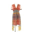 【中古】デシグアル Desigual 19SS ドレスショート袖 ワンピース ミモレ ロング 半袖 Vネック アシンメトリー 総柄 シフォン 36 マルチカラー...