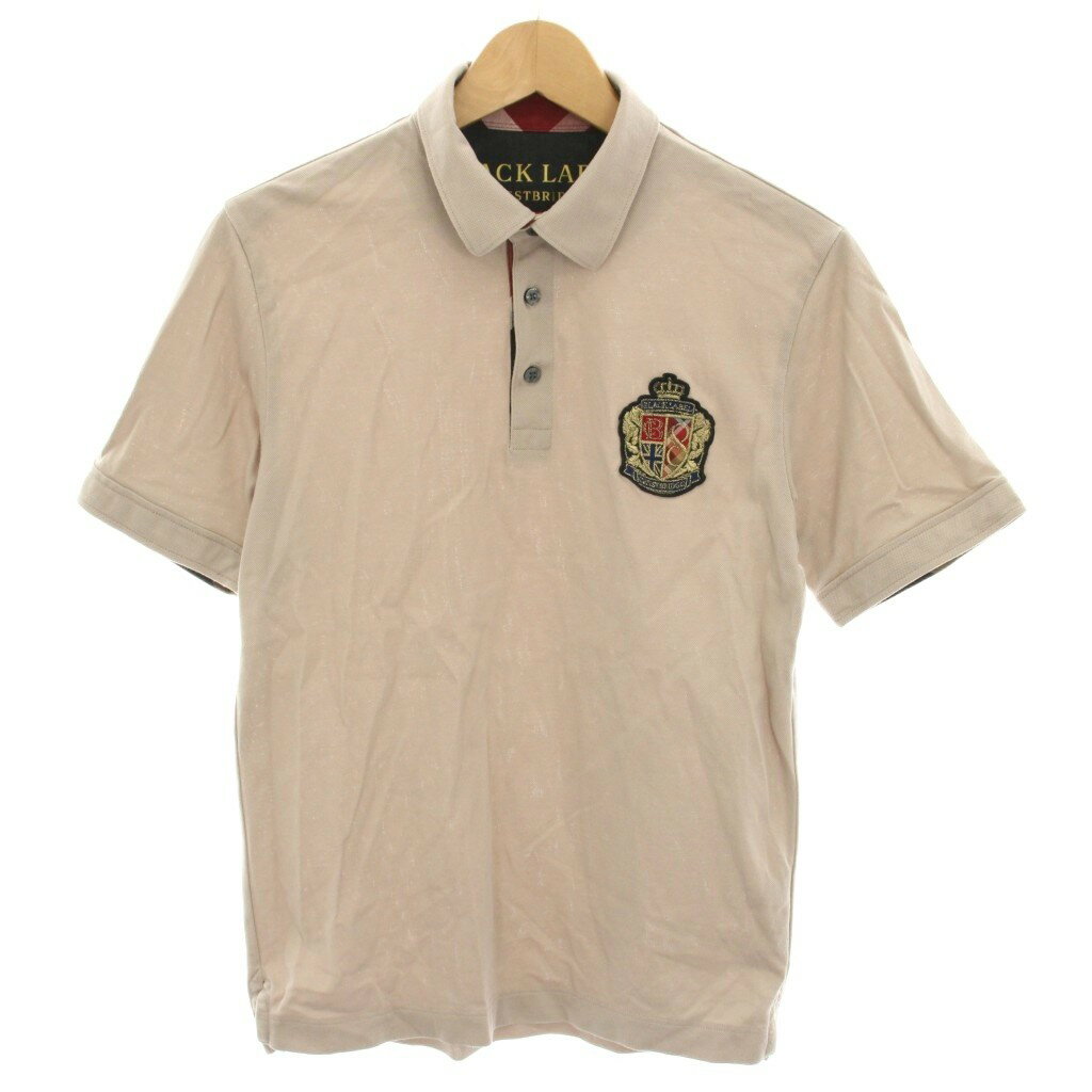 【中古】ブラックレーベルクレストブリッジ BLACK LABEL CRESTBRIDGE ポロシャツ ハーフボタン 半袖 ロゴワッペン M グレージュ 51P23-123-42 /YT ■JS メンズ 【ベクトル 古着】 250807