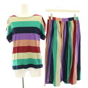 【中古】ツモリチサト TSUMORI CHISATO セットアップ 上下 マルチボーダーTシャツ カットソー フレアスカート ひざ丈 ストライプ 2 マルチカラー TC86-JK096 TC86-JG097 /HN レディース 【ベクトル 古着】 250820