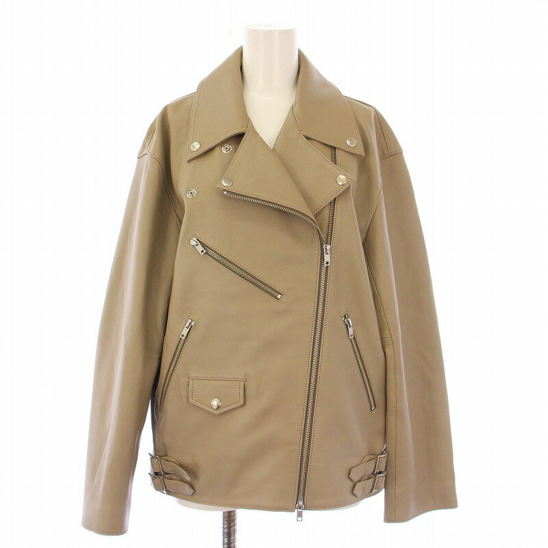 【中古】スピック&スパン Spick&Span レザーライダースジャケット 革ジャン 羊革 アウター ショート丈 ジップアップ 38 グレージュ 24011200800010 /BB レディース 【ベクトル 古着】 250817