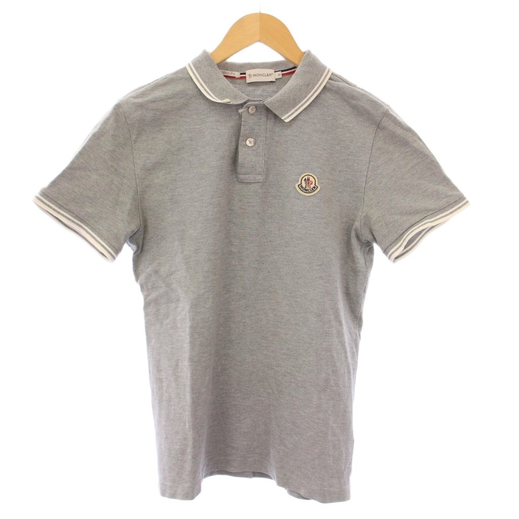 【中古】モンクレール MONCLER Slim Fit ポロシャツ 半袖 レギュラーカラー ロゴ 刺繍 ワンポイント 鹿の子 S グレー /BB メンズ 【ベクトル 古着】 250828