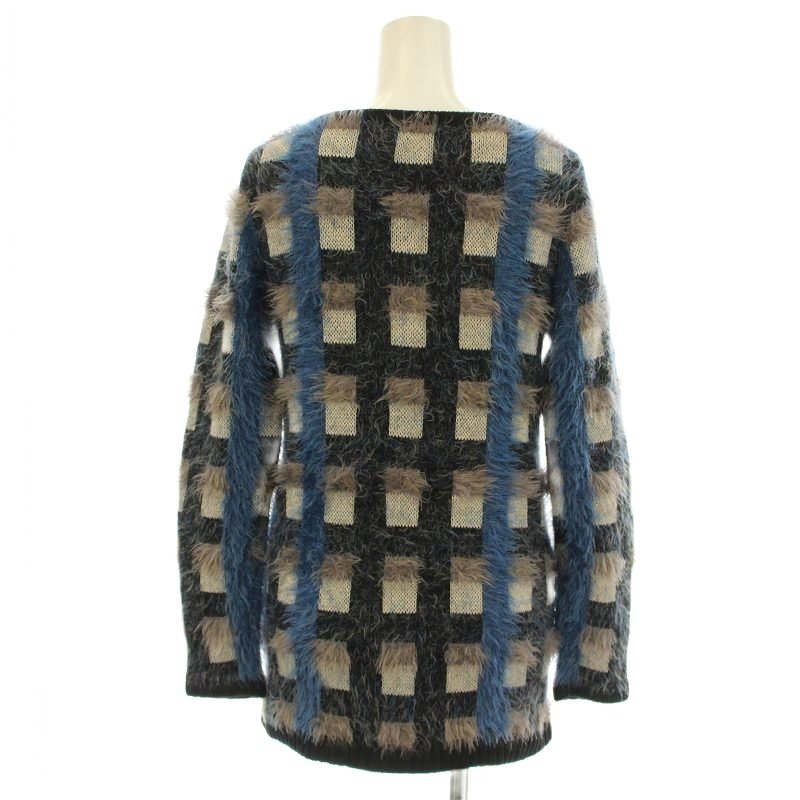 【中古】ゴーサンゴーイチファム 5351 POUR LES FEMMES シャギーニット カーディガン 3480041010 チェック ジップアップ F 青 黒 /☆G レディース 【ベクトル 古着】 250829