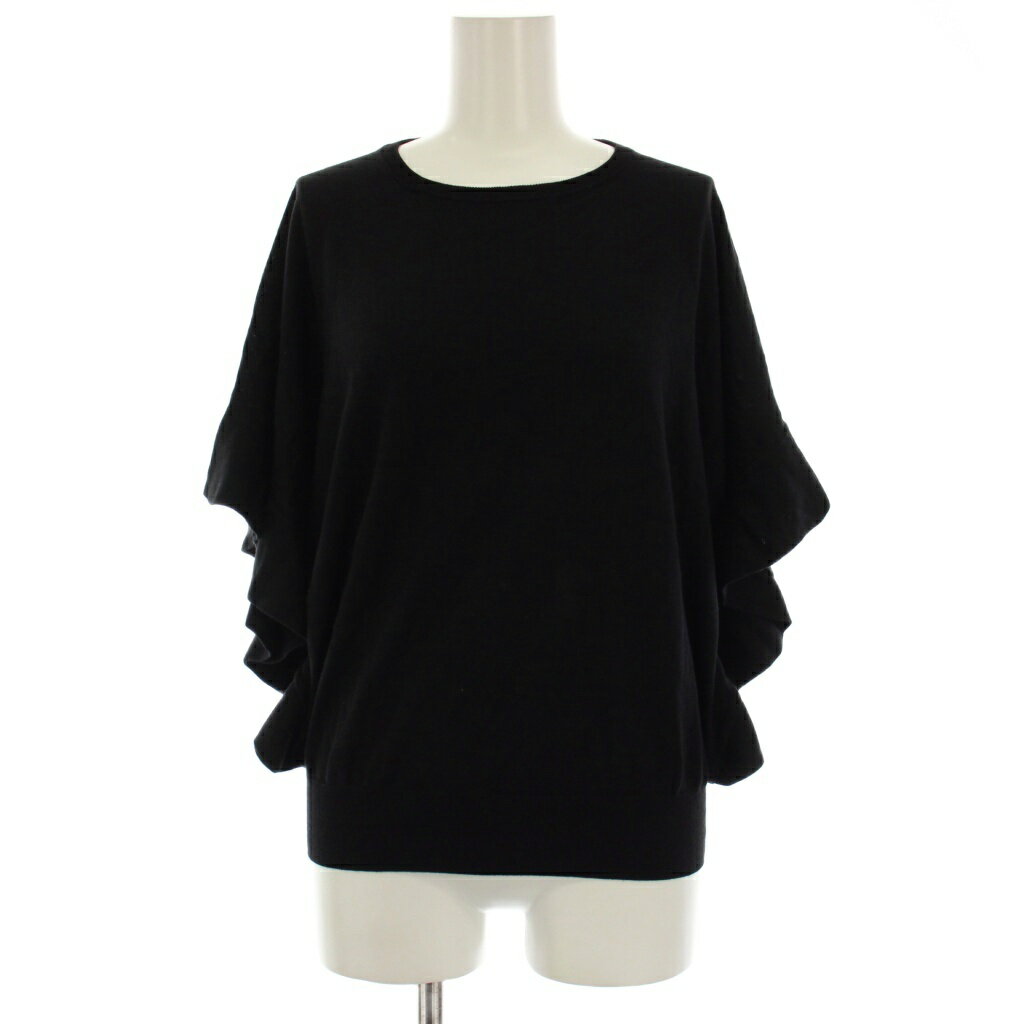 【中古】ユナイテッドアローズ UNITED ARROWS フリル フレンチスリーブ ニット 半袖 黒 ブラック 1518-..