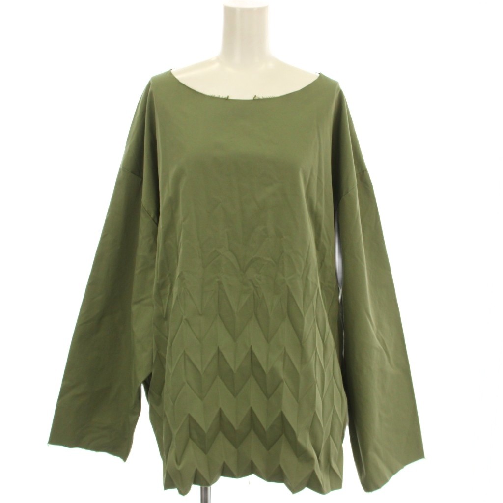 【中古】ボディソング bodysong. HALF PLEATS PULL LIMONTA カットオフ プルオーバー シャツ カットソー プリーツ加工 カーキ /☆G レディース 【ベクトル 古着】 250904