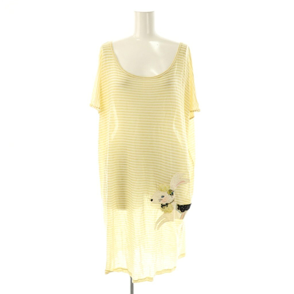 【中古】フランシュリッペ franche lippee チュニック フレンチスリーブ ボーダー M 白 ホワイト 黄 イエロー /AT ■OS レディース 【ベクトル 古着】 250923