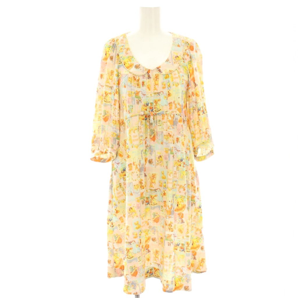 【中古】フランシュリッペ franche lippee スノーアンティークワンピース ひざ丈 五分袖 総柄 ラウンドカラー M 黄色 イエロー ピンク オレンジ 8311460 /HN レディース 【ベクトル 古着】 250828
