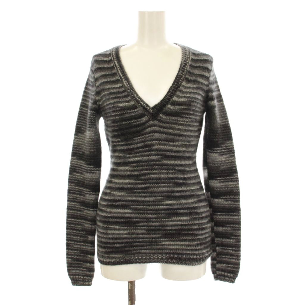 【中古】セオリー Theory FORWARD MANFRED ニット セーター 長袖 Vネック ボーダー柄 アルパカ 2 グレ..