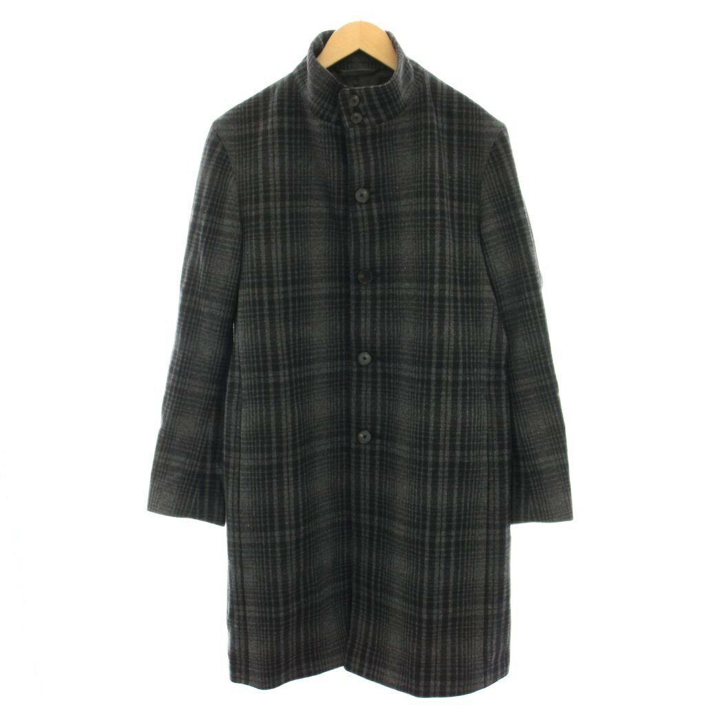 Rakuten - 【中古】プラステ PLST 20AW スタンドカラーコート チェック ウール ロング M グレー 黒 ブラック 36-0409011 /HN メンズ 【ベクトル 古着】 250910