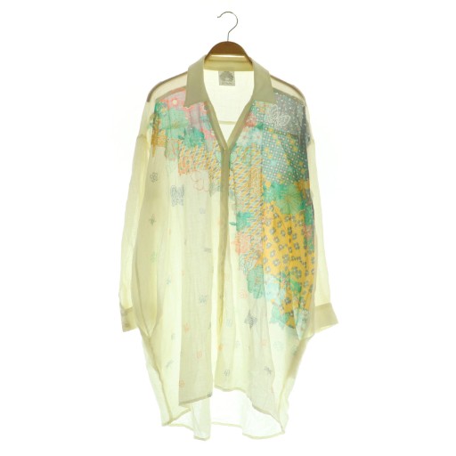 【中古】スカラー ScoLar シアーシャツワンピース ミニ 総柄 切替 長袖 M アイボリー /MY ■OS レディース 【ベクトル 古着】 251029