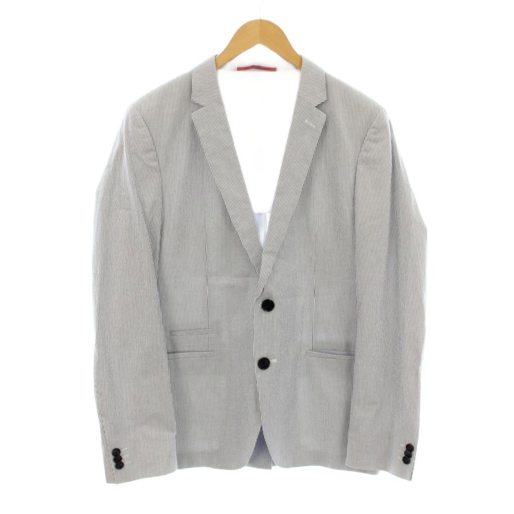 【中古】ヒューゴボス HUGO BOSS シングルスーツ セットアップ 上下 テーラードジャケット 背抜き パンツ ジップフライ ストライプ柄 I48 青 ブルー 白 ホワイト 10205332 /KU メンズ 【ベクトル 古着】 250909