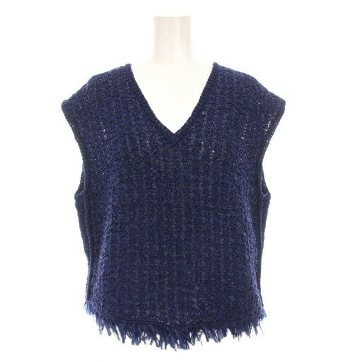 【中古】ケーティー キヨコ タカセ K.T KIYOKO TAKASE サマーツイードニット ジレ ベスト ノースリーブ Vネック フリンジ F 紺 10-31IK08 /YM レディース 【ベクトル 古着】 250929