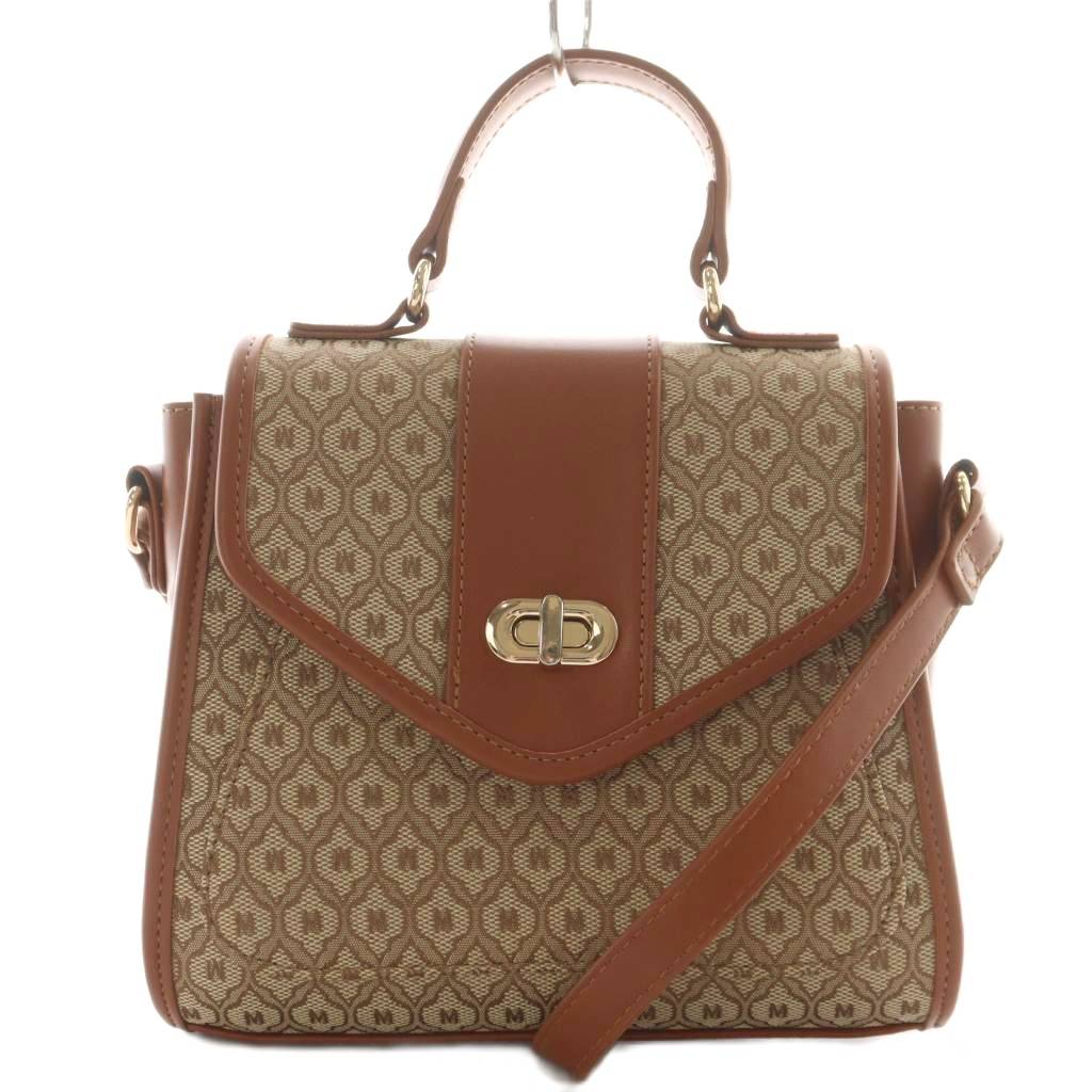 【中古】マウジー MOUSSY ハンドバッグ ショルダーバッグ 2way 総柄 モノグラム ターンロック フェイクレザー ベージュ 茶 ブラウン /AN8 ●D レディース 【ベクトル 古着】 251003