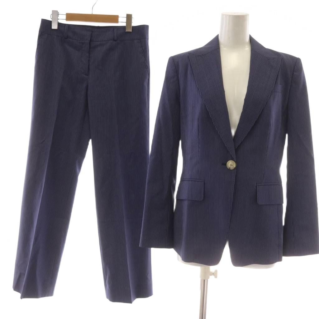 【中古】アンクライン ANNE KLEIN スーツ 11 紺 ネイビー ストライプ柄 テーラードカラー 長袖 /AU レディース 【ベクトル 古着】 260105