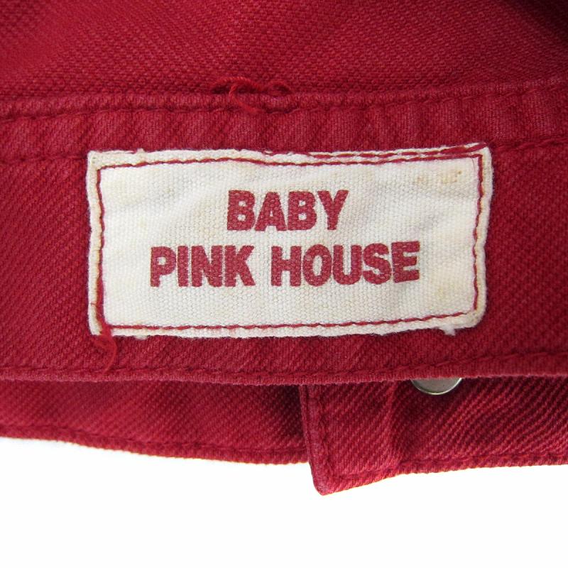 【中古】ベビーピンクハウス BABY PINK HOUSE Gジャン ジージャン デニムジャケット ミドル丈 うさぎ 刺繍 L 130〜140 赤 レッド /SY39 女の子 キッズ 【ベクトル 古着】 251121