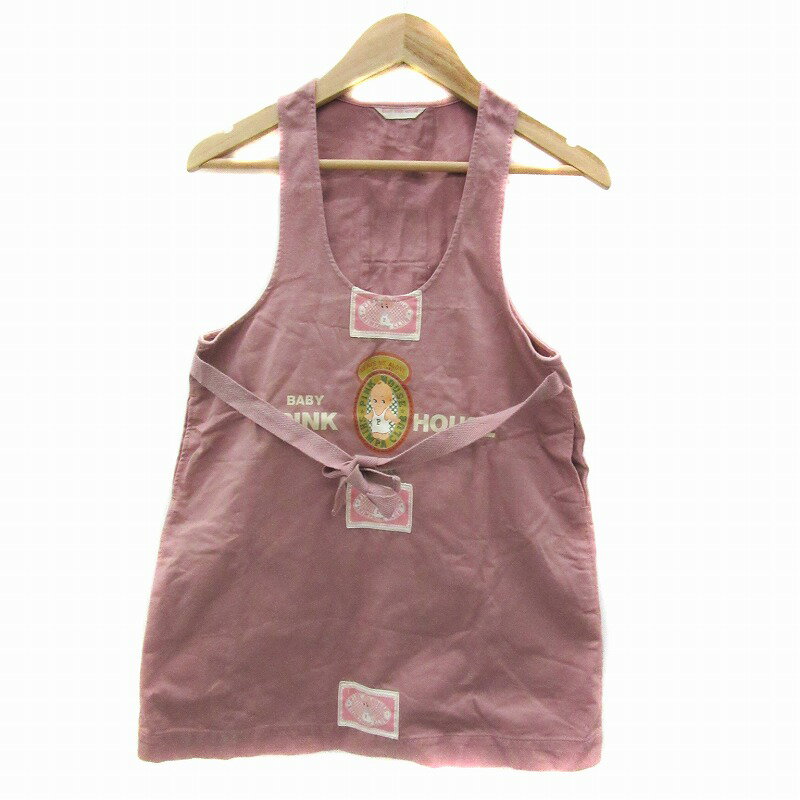 【中古】ベビーピンクハウス BABY PINK HOUSE ジャンパースカート ワンピース Uネック プリント リボン..