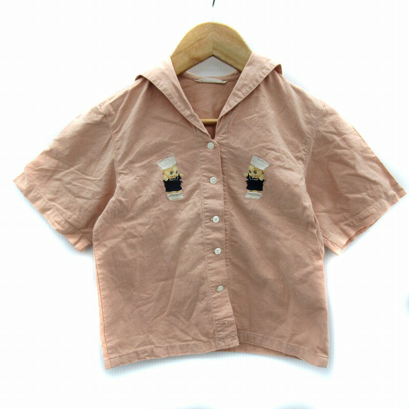 Other - 【中古】ベビーピンクハウス BABY PINK HOUSE カジュアルシャツ 半袖 セーラーカラー キューピー 刺繍 S 100cm サーモンピンク /SM5 女の子 キッズ 【ベクトル 古着】 251125