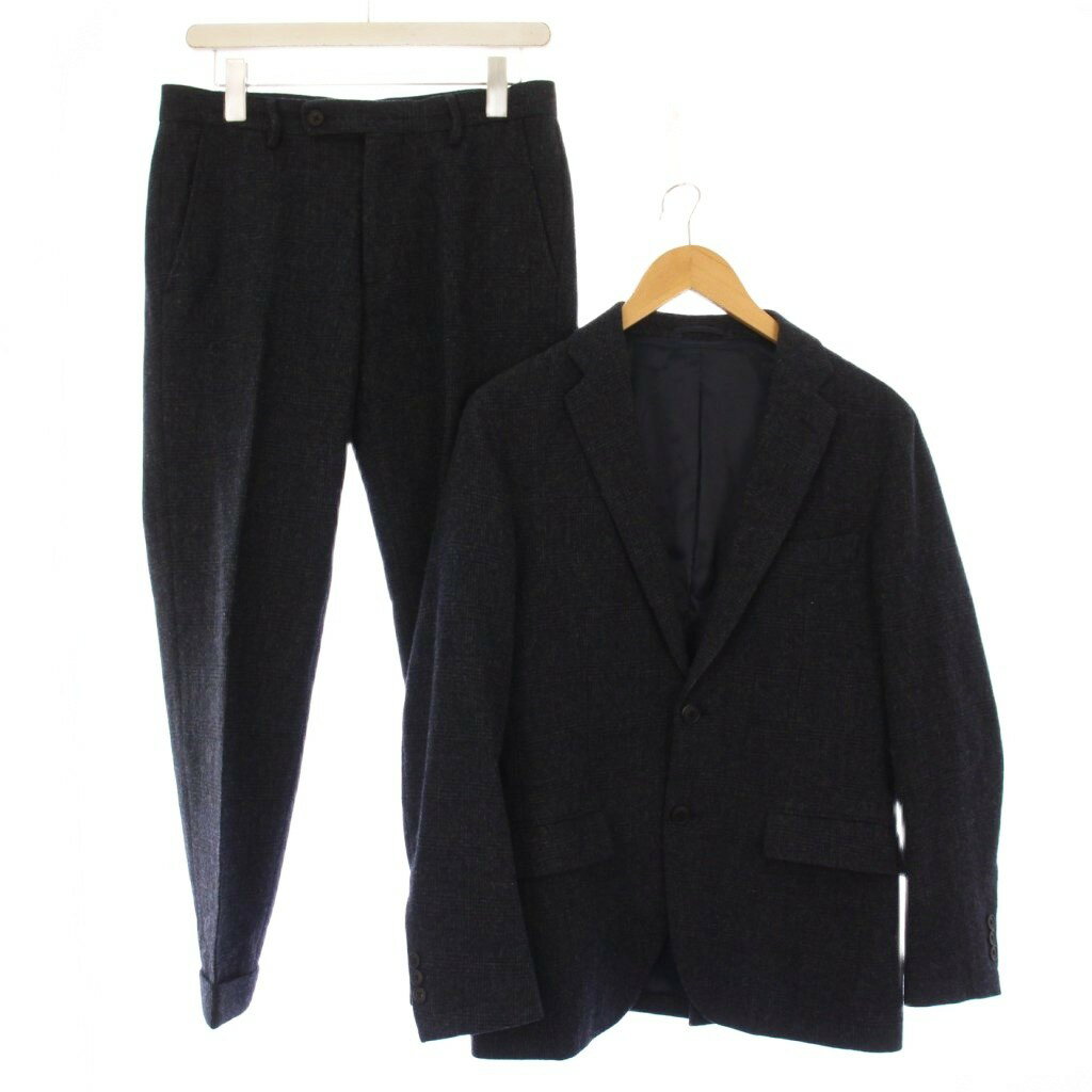 【中古】グリーンレーベルリラクシング ユナイテッドアローズ green label relaxing ホームスパンNT 2B M70ジャケット パンツ シングルスーツ セットアップ テーラード アウター 総裏地 テーパード スラックス ジップフライ ウール チェック柄 S 紺 ネイビー 3222-199-2610